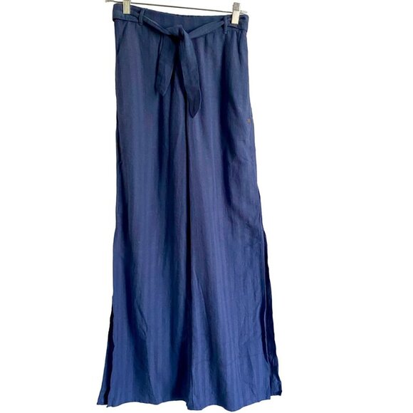Roxy Blue Split Wide Leg Pants Elastic Waistband Belt Pockets Women's Small NEW - Picture 3 of 7